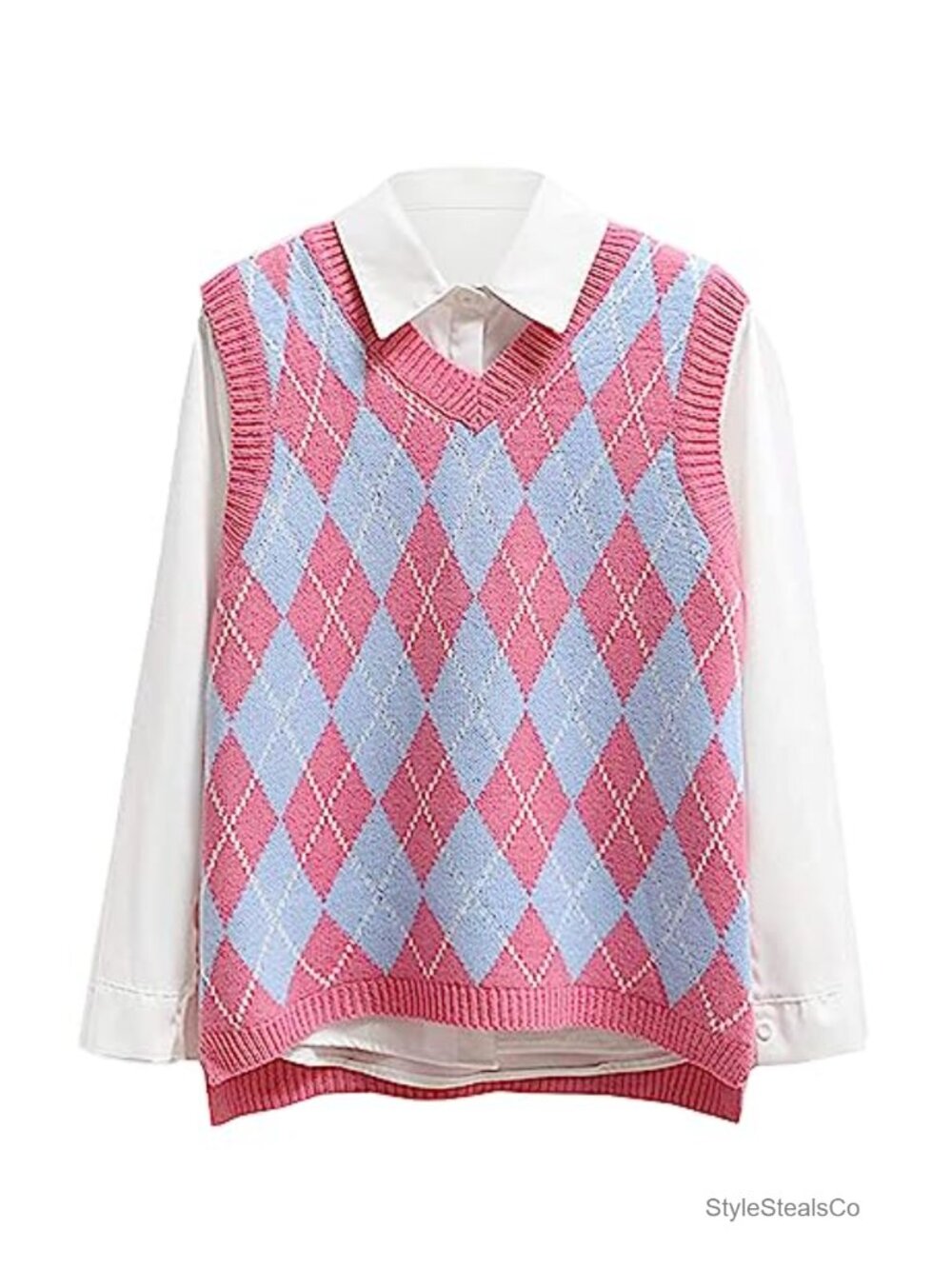 Argyle Sweater Vest Sleeveless V Neck Crop Knit Tank